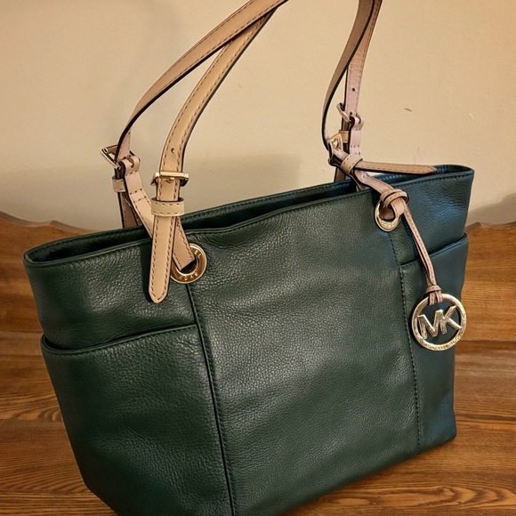 Michael Kors Green Leather Tote Bag Jet Set - Picture 1 of 6